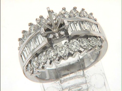 14k White Baguette Diamond Semi-Mount Engagement Ring – Size 7.0