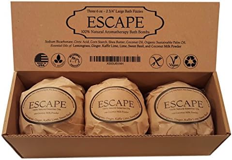 Escape Bath Bomb Gift Set - Refreshing Exotic Blend - 3 Extra Large, 2 3/4 6.0 Oz. Bombs by Natural Spa Bath