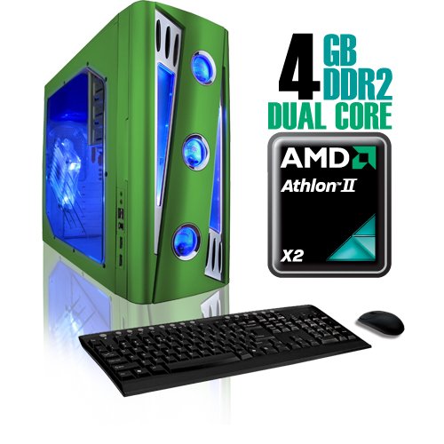 CybertronPC X-Cruiser 2 CANN4120RGL, Green, AMD Athlon II X2 Dual Core 2.8GHz, 4GB DDR2, 500GB HDD, DVDRW with LightScribe, GeForce 9500GT, 350 Watt Power Supply, No O/S, 1 Year Parts & Labor Warranty