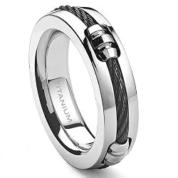 Titanium 7MM Black Cable Barrel Ring Size 7-14