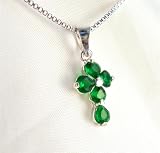 Birthstone May Emerald Green Crystal Hearts Sterling Cross Necklace, 16