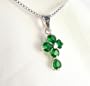 Birthstone May Emerald Green Crystal Hearts Sterling Cross Necklace, 18"