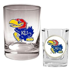 Kansas Jayhawks NCAA Rocks Glass And Shot Glass Set by Great American Products
