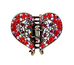 Hair Clip - H49 - Filigree Heart set with Swarovski (tm) Crystal Stones ~ Siam Red (ap)