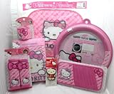 Hello Kitty Car 10 Pcs Set ; 2 Seat Belt Cover / Wheel Cover / Multi Holder / 2 Seat Cover / 2 Sunshade / Cd Visor / Car Freshener - Pink Bow