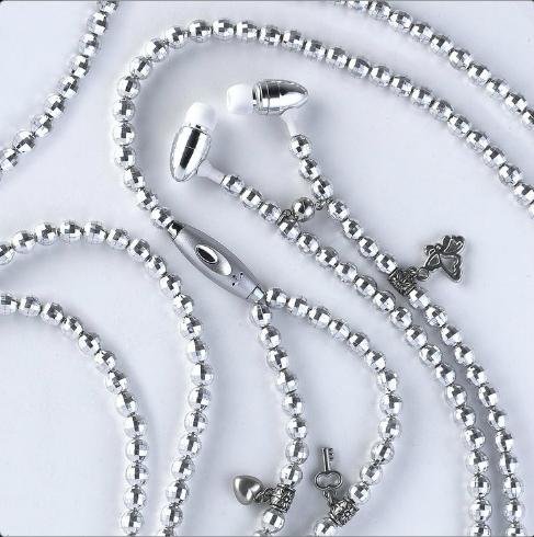 WCI Jewel Phones - Fashionable Jewelry Necklace With Quality Stereo Earphones And Microphone - Connect To iPod, iPhone, Droid, Blackberry, MP3 Player And All 3.5mm Audio Devices - Metallic Silver