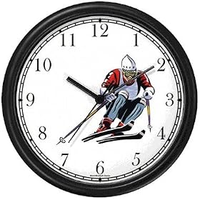 Man Downhill Alpine Skier No.2 Snow Skiing Wall Clock by WatchBuddy Timepieces (Slate Blue Frame)