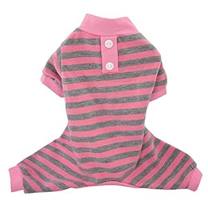 FouFou Dog Striped PJ, X-Small, Pink/Grey