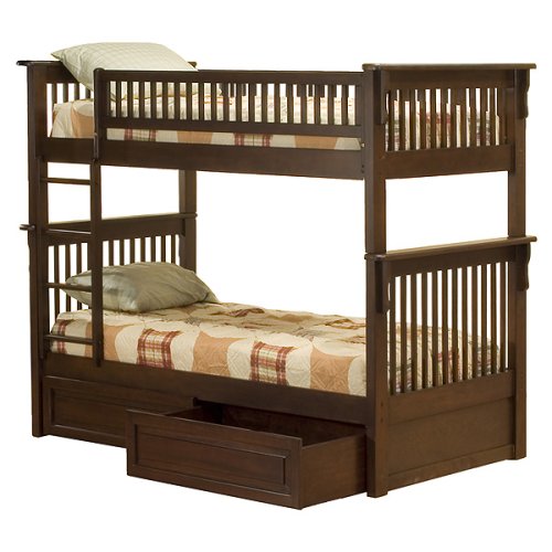 Kitchen: Colorado Twin/Twin Bunk Bed with Under Bed Drawers Antique Walnut