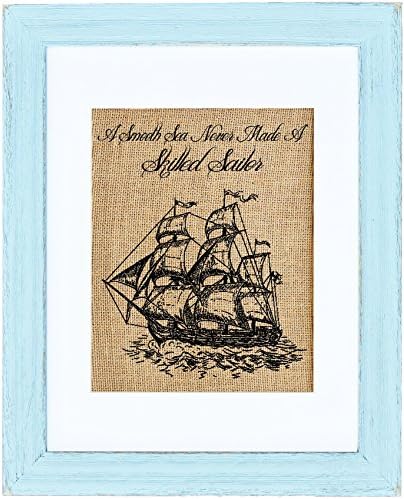 A Skilled Sailor Burlap Wall Art Decor Sky Blue Drift 11x14 (8x10 art)
