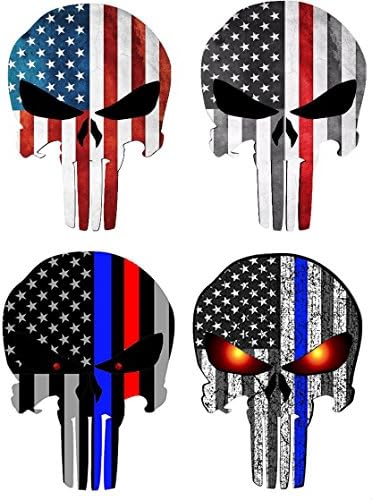 4 different Style US Flag Punisher Skull Decal/Vinyl Stickers 4"x3" (Style B)