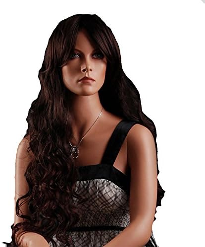 Troadzwig Deep Brown Long Big Curly Big Wave Hair Natural Realistic Middle Part Full Wigs for Women Kanekalon Fiber Synthetic