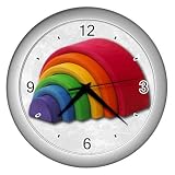 Silver Wall Clock of Gay Pride Flag Rainbow Wood Blocks
