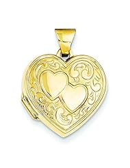14K Gold Double Heart Locket Photo Pendant Jewelry