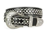 Snap on Rhinestone Leather Belt with Western Rhinestone Removable Buckle