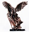 Bronzed Bald Eagle Perching On American Flag With Wings Spread Statue