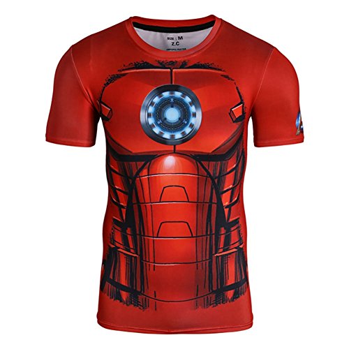 Compression Shirt Mens Superman Iron man 3D Print T-Shirt Tight Workout Clothes (XL, Ironman)