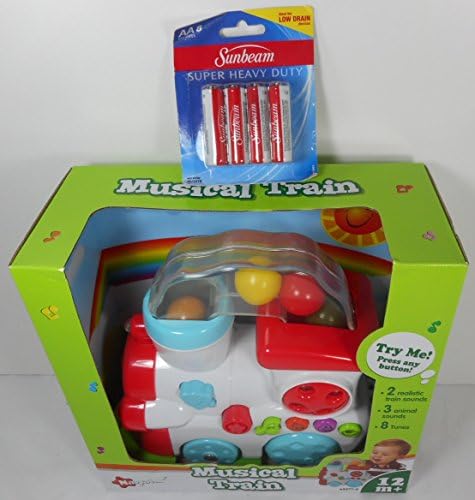 Musical Train with realistic train sounds, animal sounds and tunes; 1-8 Pack AA Batteries Bundle