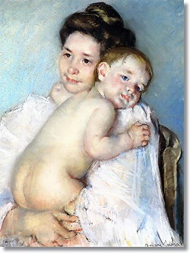 Blossoming art Mother Berthe Holding Her Baby by Mary Cassatt Hand Made Reproduction on Canvas(14 inch * 19 inch ,Unframed)