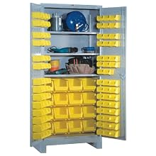 Lyon DD1156 All Welded Steel Shelf/Bin Cabinet with 3 Full Width Adjustable Shelves, 86 Small and 16 Large Plastic Bins, 36" Width x 21" Depth x 82" Height, Dove Gray
