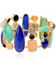 18kt Yellow Gold Diamond Pave Gemstone Chain Bracelet Designer Jewelry
