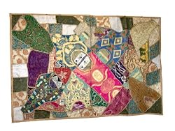 Multi Color Vintage Beaded Sari Tapestry Wall Hanging Indian Throw