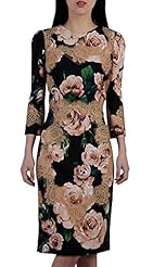 Floral Print Spring Fall Winter Cotton/Polyester/Spandex Long Sleeves Jeweled Midi Dress 
