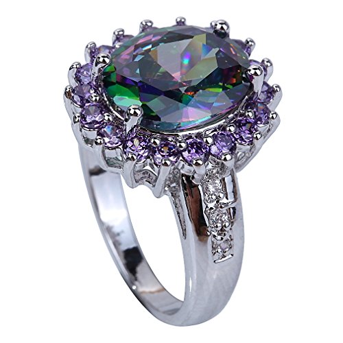 YAZILIND Lady's Silver Plated Flower Shape Crystal Multicolor Women Ring size6