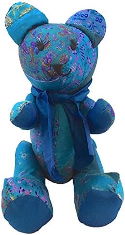 Teal Silk Patchwork Teddy Bear