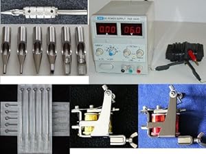2 Tattoo Guns Kit, Power Supply, Footswitch, Tips/tube/grip, Needles