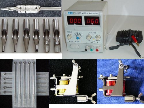 2 Tattoo Guns Kit, Power Supply, Footswitch, Tips/tube/grip, Needles