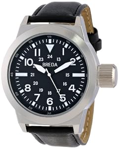 Breda Men's 1638-silver/black Leo Screw-Cap Crown Oversized Watch