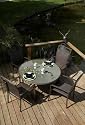 West Virginia 120cm Round Table, 4x West Virginia Armchairs, 2.5m Coffee Parasol, 15kg Base Garden Furniture Set