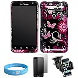 Pink Butterfly with Flower Design Two Piece Shield Protector Snap On Phone  ....