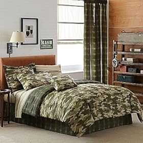 Teen Boy Green Brown Camouflage Queen Comforter Set 8pc Bed In A