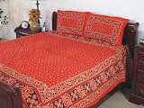 3P ORANGE FLORAL BED SHEET COTTON BEDDING SET PILLOWS