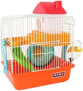MINIES 2 Storey Levels Floor Small Pet Habitat Dwarf House Water Bottle Wheel Cage Portable Hamster Gerbil Mouse 9.447.0811.81 inch Orange