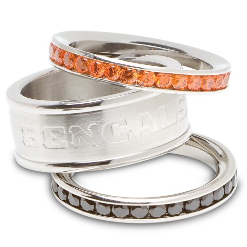 Cincinnati Bengals Logo Crystal Stacked Ring Set (Size 6)