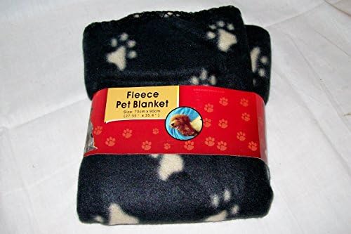 Fleece Pet Blanket with Paw Print Design - Black with Tan Paws