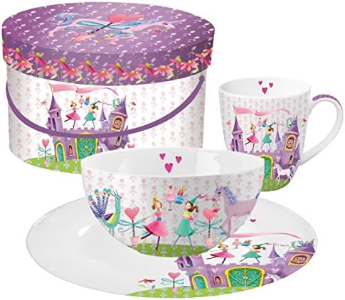 KIDS PURPLE CASTLE OWL PRINCESS PLATE BOWL MUG CUP BREAKFAST *WITH GIFT BOX*