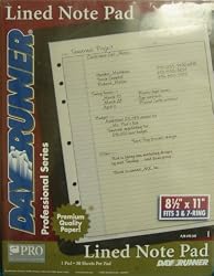 493-341 Day Runner PRO8 Lined Note Pad Pages. Page Size 8 1/2" x 11".