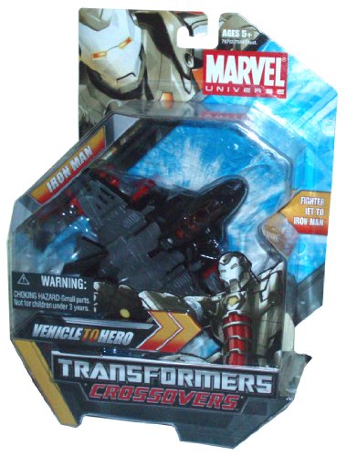 Marvel Universe Vehicle to Hero Transformers Crossover 7 Inch Tall Action Figure – Fighter Jet to IRON MAN / WAR MACHINES (Black and Silver Color) with 2 Missile Launchers and 2 Missiles