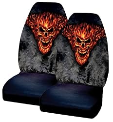 Raging Inferno Skull Flames Smoke Front Bucket Licensed Seat Covers - One Pair