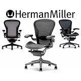 Herman Miller Aeron Aluminum Home Office Chair Highly Adjustable - Polished Aluminum Frame - PostureFit - Classic Carbon Pellicle - Medium Size B