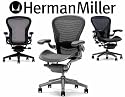 Herman Miller Aeron Aluminum Home Office Chair Highly Adjustable - Polished Aluminum Frame - PostureFit - Classic Carbon Pellicle - Medium Size B