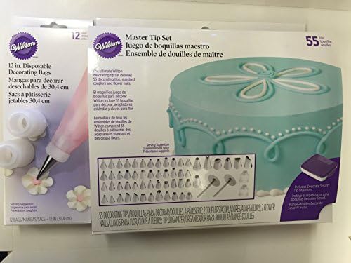 Wilton Beginner Cake Decorating Set - Includes Master Tip Set of 55 Tips, 12 Twelve Inch Piping Bags, and 2 Couplers