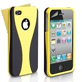 Black And Yellow 2-Part Hard Back Case Cover For Apple iPhone 4/4S With Screen Protector Film