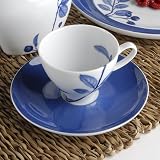 Mikasa True Blue Coffee Cup and Saucer, Set of 2