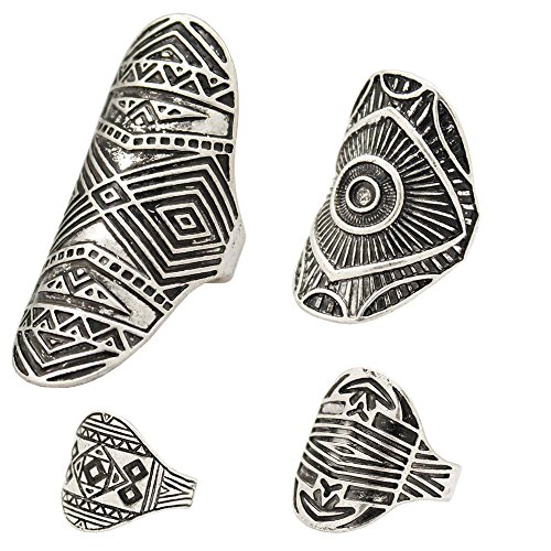Pack of 4 Vintage Tribal Indian Mayan Calendar Aztec Warrior Band Men Biker Ring