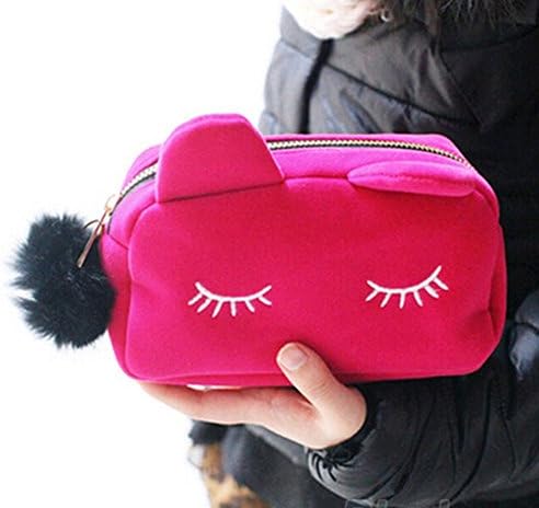 Twoeye Lovely Cat Large Capacity Women Cosmetic Bag Makeup Storage Bag Purse Pouch (Hot Pink)